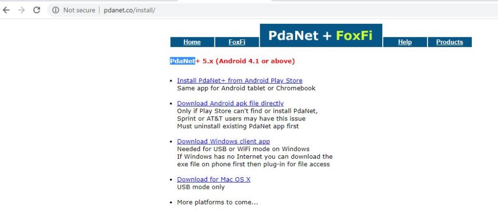 Download and install PdaNet for Android device