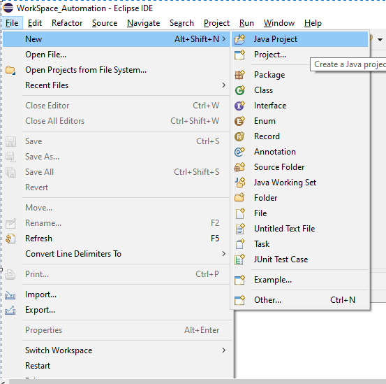 Creating java project in eclipse