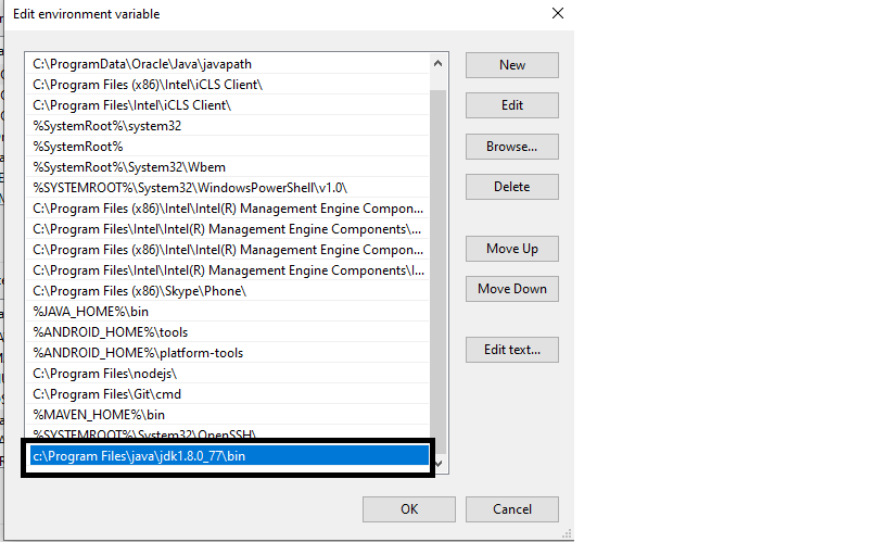 setup JDK path in environmental variable