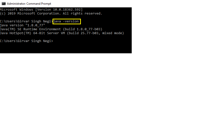 check jdk version from command prompt