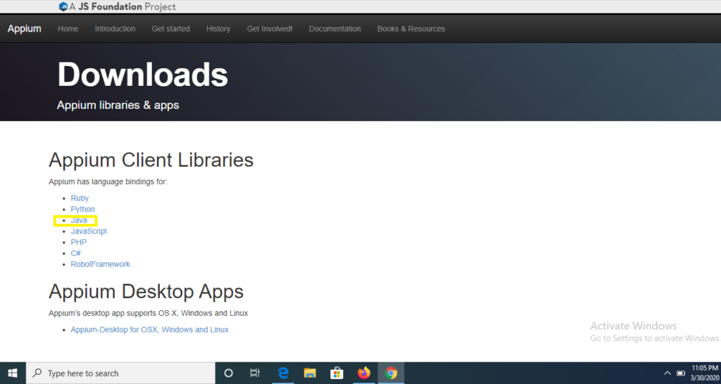 Download Appium client library