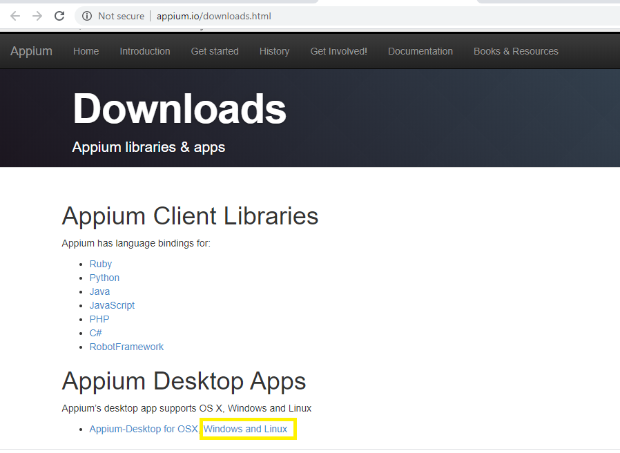 Download and install appium desktop application