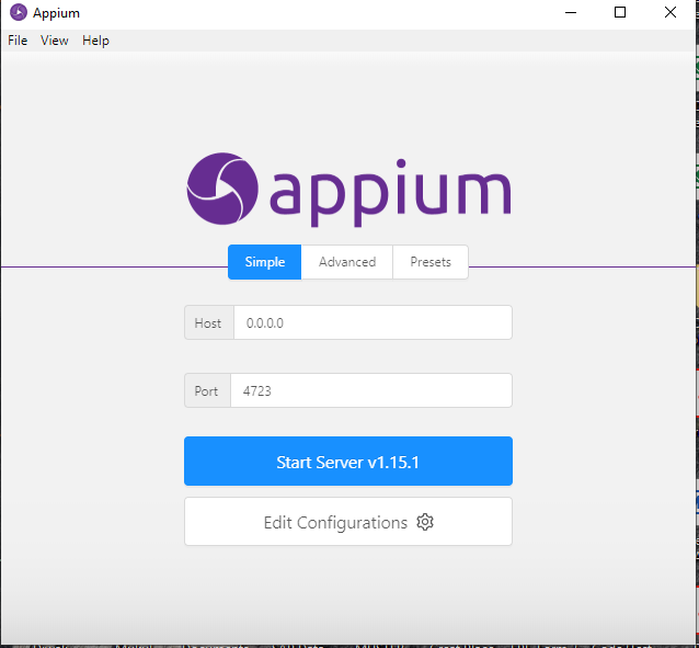 Appium window after setup