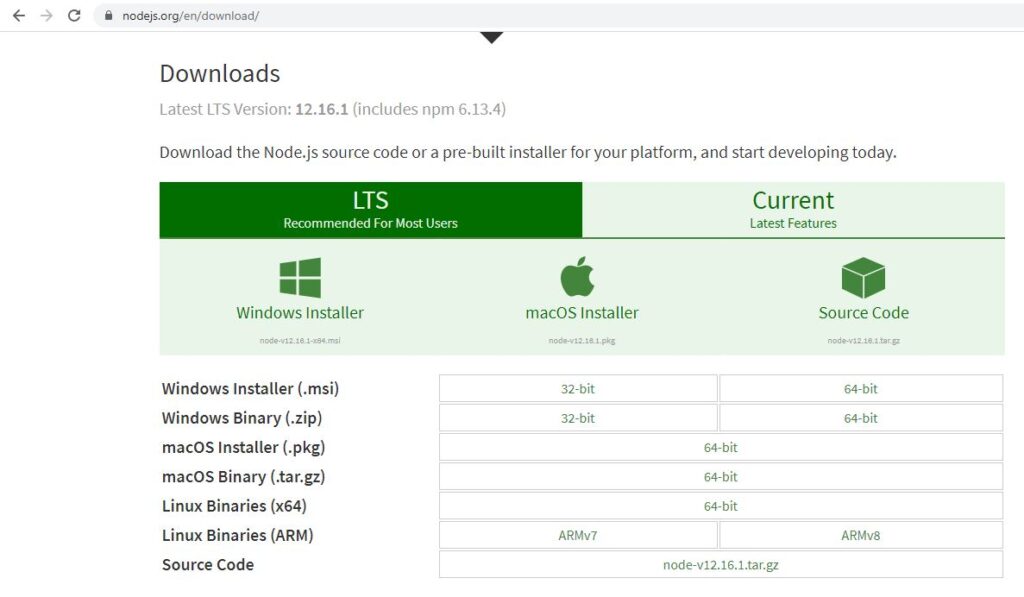 Download and Installation of Node JS for Window machine 64 bit