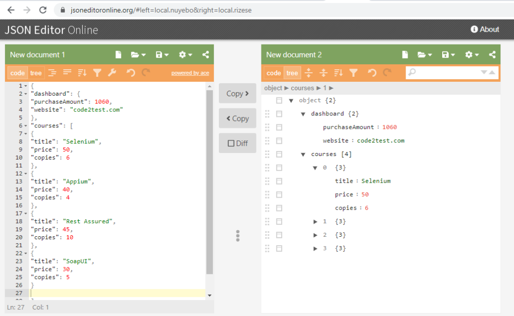 Json structure in jsoneditor