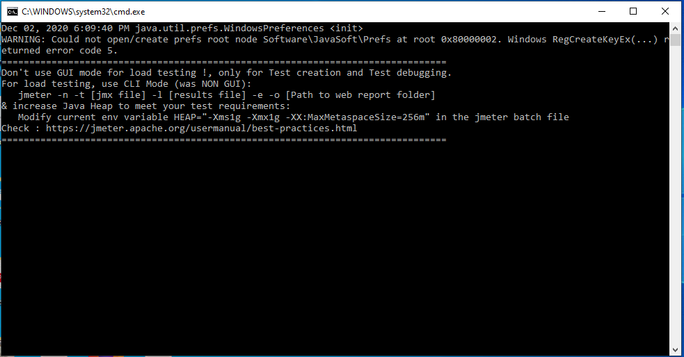 console of apache jmeter 