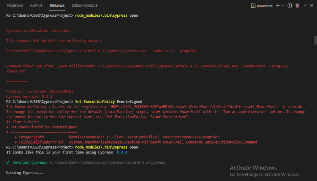 Cypress Test Runner - Error Execution Policy