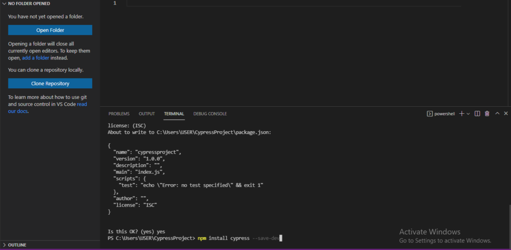 npm install Cypress --save-dev