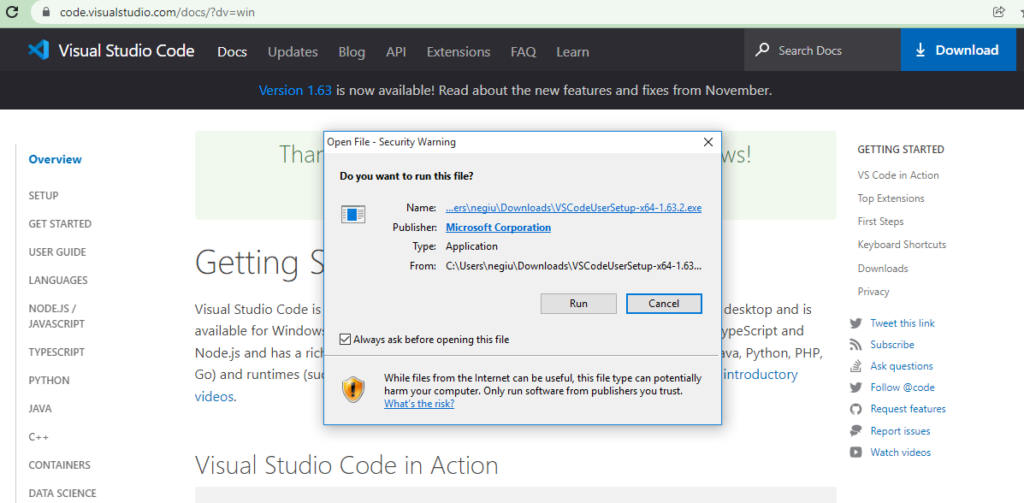 Install Visual Studio Code - Install .exe file